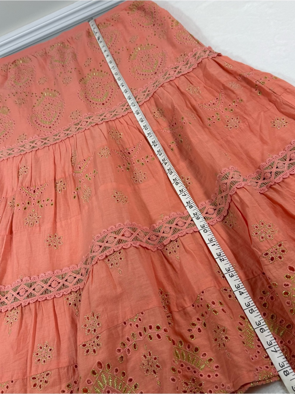 Boston Proper Coral Metallic Embroidered Eyelet Coquette Boho Resort Maxi XL - Picture 13 of 13